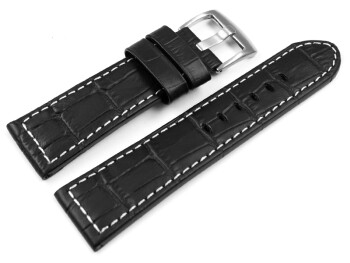 Uhrenarmband mit Breitdorn - Leder - Kroko - schwarz w. Naht - 22mm 24 mm