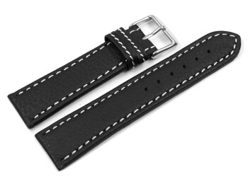 Uhrenarmband - Leder - schwarz - weiße Naht 24mm Stahl