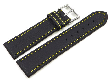 Uhrenarmband - Leder - schwarz - gelbe Naht 24mm Stahl