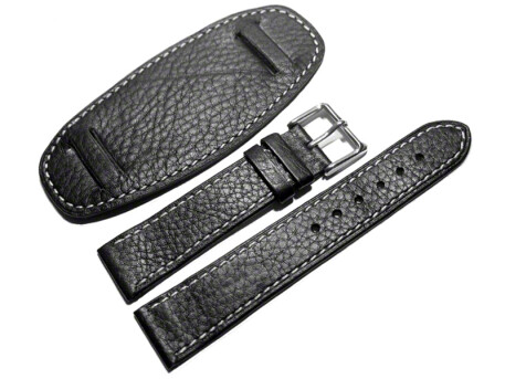 Uhrenarmband Leder mit Unterlage schwarz weiße Naht...