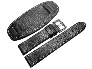 Uhrenarmband Leder mit Unterlage schwarz weiße Naht 18mm 20mm 22mm 24mm