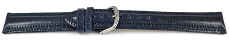 Uhrenarmband leicht glänzendes Leder dunkelblau mit Zickzack Naht 18mm Gold