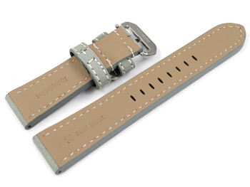 Uhrenarmband Leder grau extra stark mit Metallschlaufe 24mm