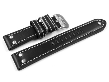 Uhrenarmband Leder schwarz extra stark mit Metallschlaufe 26mm