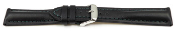 Uhrenarmband Leder stark gepolstert glatt schwarz dunkelgrüne Naht 24mm Stahl
