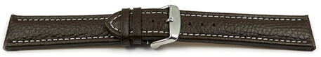 XL Uhrenband echtes Leder gepolstert genarbt dunkelbraun weiße Naht 20mm Stahl