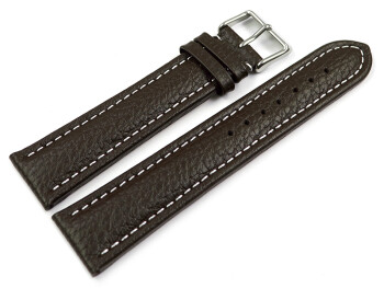 XL Uhrenband echtes Leder gepolstert genarbt dunkelbraun weiße Naht 20mm Stahl