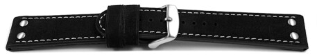 XL Uhrenarmband Wasserbüffel Leder schwarz 20mm Stahl
