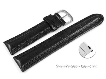 Schnellwechsel Uhrenarmband leicht glänzendes Leder schwarz mit Zickzack Naht 22mm Stahl