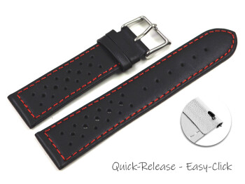 Schnellwechsel Uhrenarmband Leder Style schwarz rote Naht 18mm Stahl