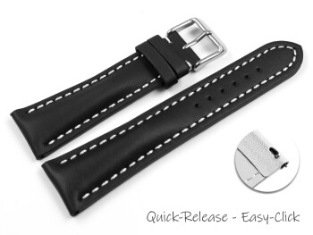 Schnellwechsel Uhrenarmband - Leder - stark gepolstert - glatt - schwarz - 22/18mm Stahl