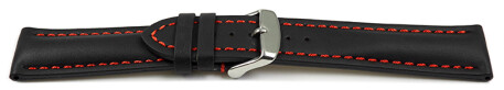 Schnellwechsel Uhrenarmband Leder stark gepolstert glatt schwarz rote Naht 20mm Stahl