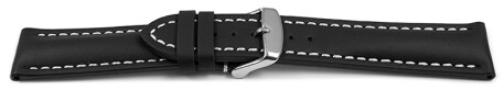 Schnellwechsel Uhrenarmband Leder stark gepolstert glatt schwarz 21mm Stahl