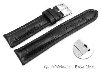 Schnellwechsel Uhrenband Leder stark gepolstert Kroko schwarz TiT 20mm Stahl