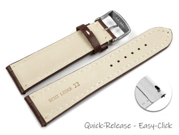 Schnellwechsel Uhrenband - XS - Leder - stark gepolstert - Kroko - dunkelbraun 24mm Gold