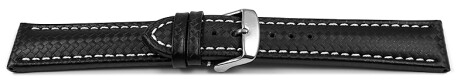 Schnellwechsel Uhrenarmband - Leder - Carbon Prägung - schwarz - weiße Naht 24mm Stahl