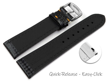 Schnellwechsel Uhrenarmband - Leder - Carbon Prägung - schwarz - orange Naht 20mm Gold