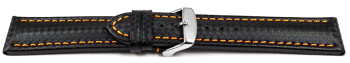 Schnellwechsel Uhrenarmband - Leder - Carbon Prägung - schwarz - orange Naht 22mm Stahl