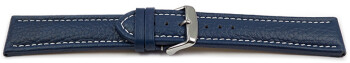 Schnellwechsel Uhrenband echtes Leder gepolstert genarbt blau Stahl 22mm