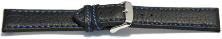 Schnellwechsel Uhrenarmband Leder schwarz blaue Naht 22mm Stahl