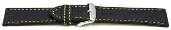 Schnellwechsel Uhrenarmband Leder schwarz gelbe Naht 22mm Stahl
