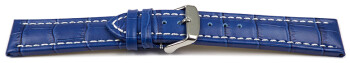 Schnellwechsel Uhrenarmband gepolstert Kroko Prägung Leder blau 20mm Stahl