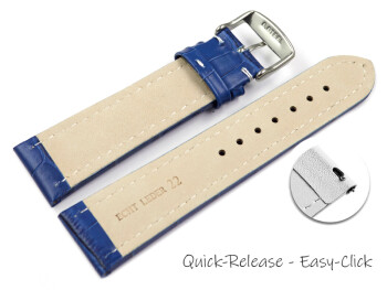 Schnellwechsel Uhrenarmband gepolstert Kroko Prägung Leder blau 20mm Stahl