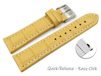 Schnellwechsel Uhrenarmband gepolstert Kroko Prägung Leder gelb 20mm Gold