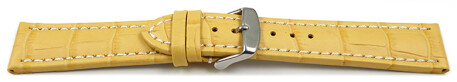 Schnellwechsel Uhrenarmband gepolstert Kroko Prägung Leder gelb 22mm Stahl