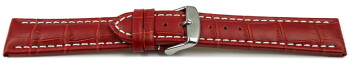 Schnellwechsel Uhrenarmband gepolstert Kroko Prägung Leder rot 22mm Stahl