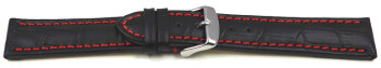 Schnellwechsel Uhrenarmband gepolstert Kroko Prägung Leder schwarz rote Naht 22mm Stahl