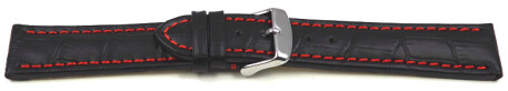 XL Schnellwechsel Uhrenarmband - Kroko Prägung - gepolstert - Leder - schwarz - rote Naht XL 22mm Stahl