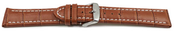 XL Schnellwechsel Uhrenarmband - gepolstert - Leder - Kroko Prägung - hellbraun 18mm Gold