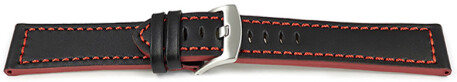 Schnellwechsel Uhrenarmband schwarz Sportiv Leder mit roter Naht 22mm
