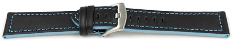 Schnellwechsel Uhrenarmband schwarz Sportiv Leder mit hellblauer Naht 18mm