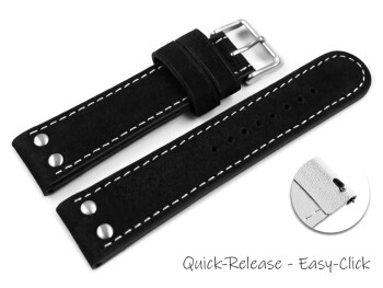 XL Schnellwechsel Uhrenarmband Wasserbüffel Leder schwarz 20mm Stahl