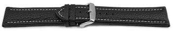 XL Schnellwechsel Uhrenband echtes Leder gepolstert genarbt schwarz weiße Naht 24mm Stahl