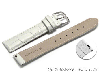 Schnellwechsel Uhrenarmband - echt Leder - Kroko Prägung - weiß - 18mm Gold