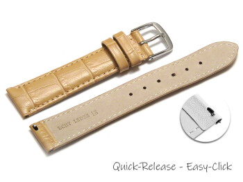 Schnellwechsel Uhrenarmband - echt Leder - Kroko Prägung - sand - 18mm Gold