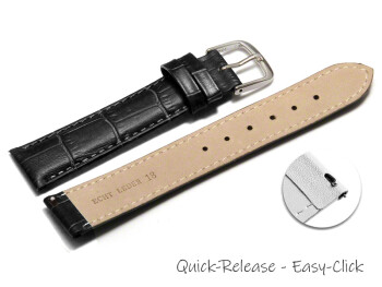 Schnellwechsel Uhrenarmband - echt Leder - Kroko Prägung - schwarz - 12mm Stahl