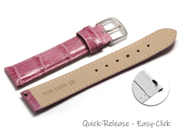 Schnellwechsel Uhrenarmband - echt Leder - Kroko Prägung - himbeerfarben - 14mm Stahl