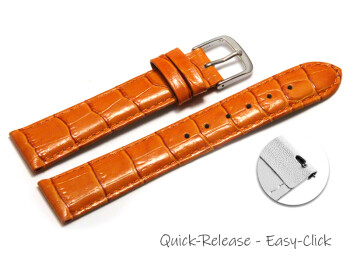 Schnellwechsel Uhrenarmband - echt Leder - Kroko Prägung - orange - 16mm Gold