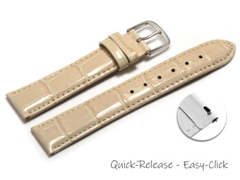 Schnellwechsel Uhrenarmband - echt Leder - Kroko Prägung - creme - 12mm Gold