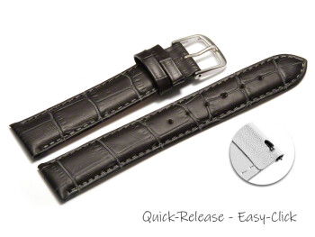 Schnellwechsel Uhrenarmband - echt Leder - Kroko Prägung - dunkelgrau - 18mm Gold