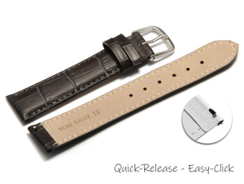 Schnellwechsel Uhrenarmband - echt Leder - Kroko Prägung - dunkelgrau - 18mm Gold
