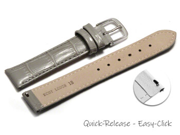 Schnellwechsel Uhrenarmband - echt Leder - Kroko Prägung - hellgrau - 20mm Stahl