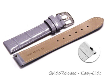 Schnellwechsel Uhrenarmband - echt Leder - Kroko Prägung - Flieder - 16mm Gold