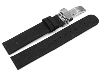 Veganes Uhrenarmband Kippfaltschließe aus Kork schwarz 14mm Stahl