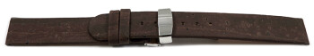 Veganes Uhrenarmband Kippfaltschließe aus Kork dunkelbraun 12mm Stahl