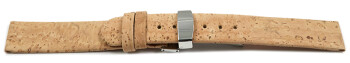 Veganes Uhrenarmband Kippfaltschließe aus Kork natur 16mm Stahl